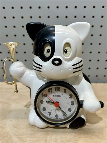 Cat with Bugle Rise & Shine Alarm Clock Rhythm Japan 1980s