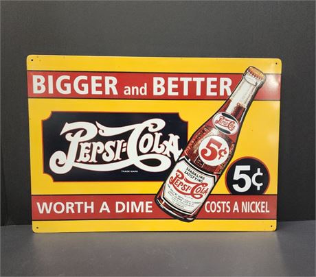 Pepsi Metal Reproduction Sign - 17x12