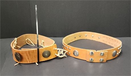 Handmade NA Leather Regalia Belt Pair - 28" & 32"