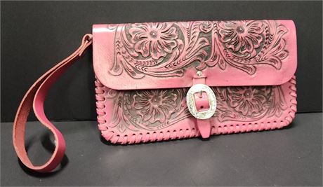 NEW Tooled Leather Purse - Pink