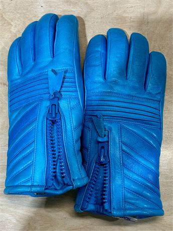 Kombi 1970s Blue Leather Ski Gloves Men’s size Medium