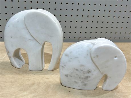 Marble Hand-Carved Elephants Pair