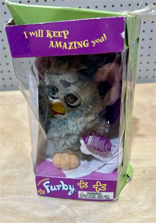 Furby 1998 Model 70-800 2-Tone Grey with Stripes Blue Eyes with Box