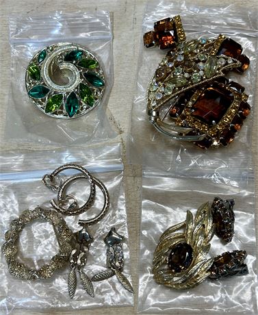 Vintage Costume Jewelry Lot Broaches and Earrings