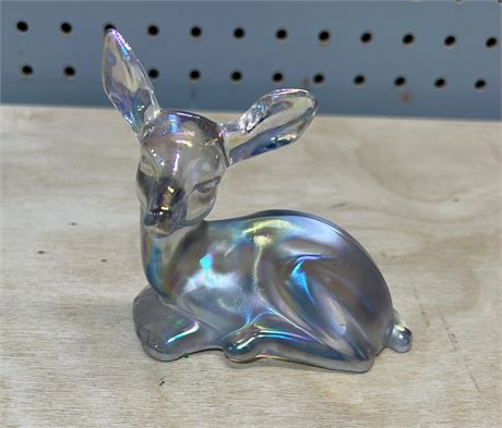 Fenton Iridescent Opalescent Glass Deer Fawn Figurine