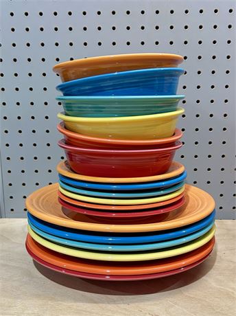 Fiesta Ware Bright Rainbow Plates and Bowls 18 Pieces