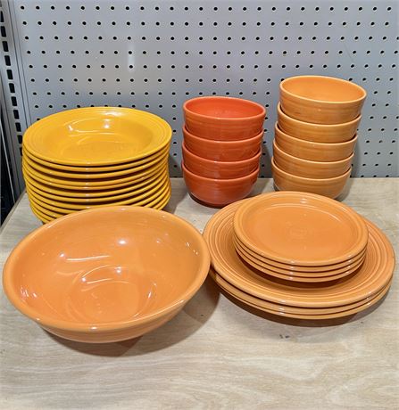 Orange Fiesta Ware Lot of 29: Serving Dish, Plates, and Bowls