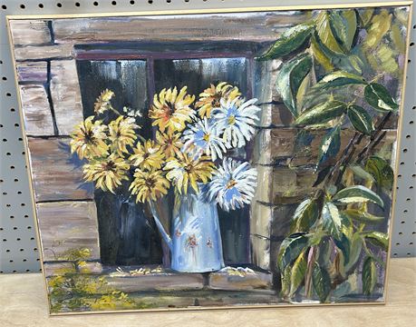 Daisies in Windowsill Painting Framed Wall Art