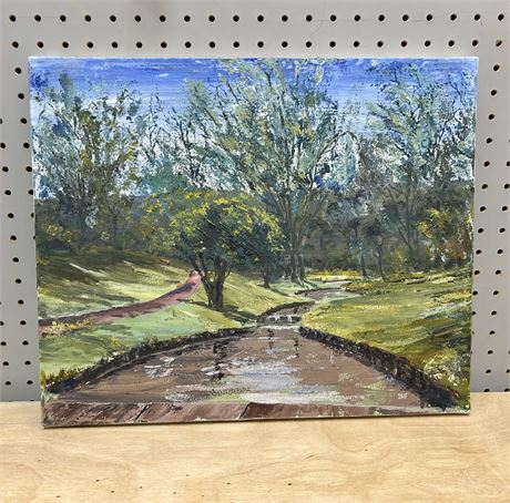 Park and Stream Landscape Painting by IMF on Canvas