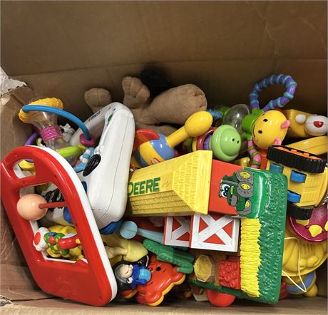 Box full of baby toys