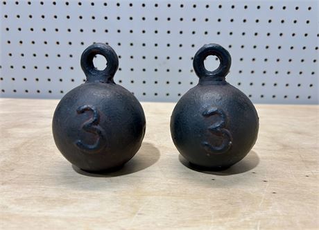 Antique Cast Iron Ball Weights with Attachment Point Pair