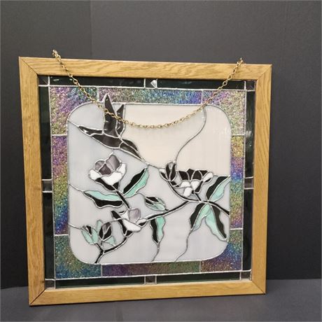 Beautiful Framed Stained Glass Humming Bird Wall Art  - 21x21