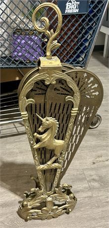 Brass Unicorn Peacock Fan Fireplace Hearth Screen