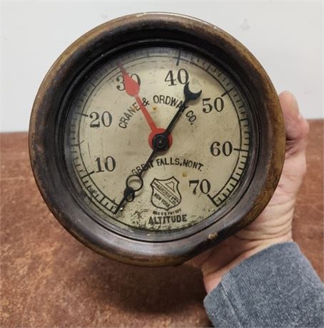 Antique Crane & Ordway Altitude Meter/Gage from Great Falls, MT