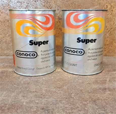 Vintage Sealed Conoco Oil Can Pair