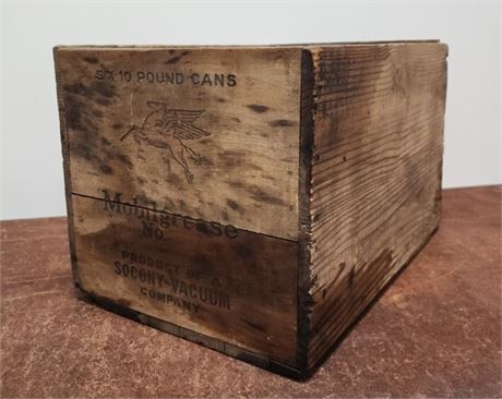 Antique Mobil Grease Wood Crate