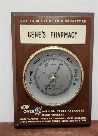 Vintage Gene's Pharmacy Laurel, MT Wall Barometer - 12x17