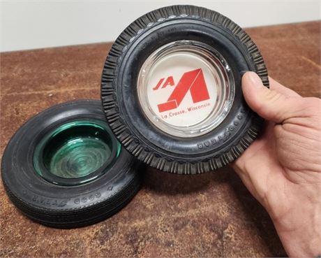 Vintage Advertising Tire Ashtray Pair