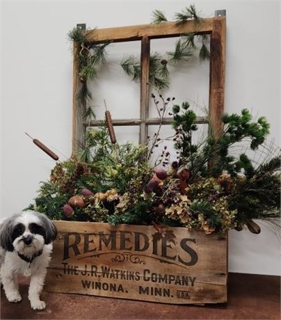 Antique Wood Crate & Dry Floral Arrangement