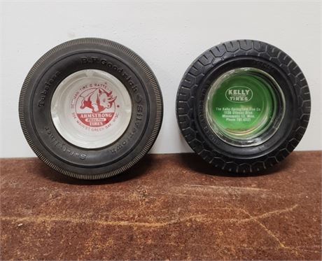 Vintage Advertising Tire Ashtray Pair