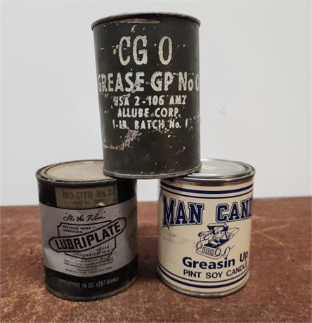 Vintage Grease Can Trio w/ Contents