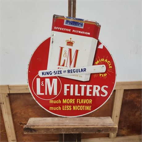 Vintage Metal L&M Cigarette Sign - 18x21