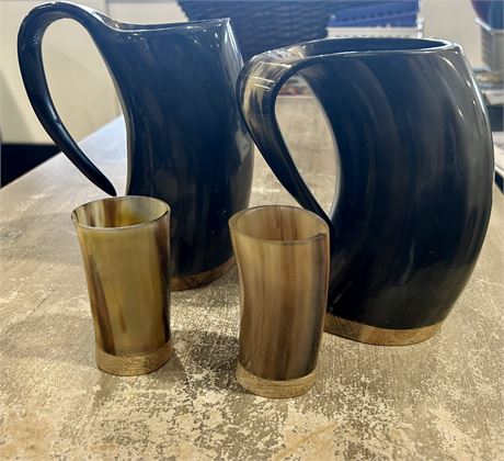 Viking Horn-Style Mugs and Shot Glasses 4 Pieces