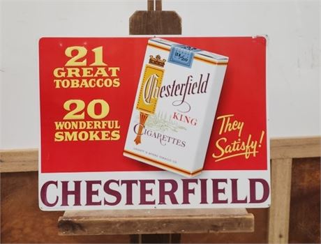 Vintage Chesterfield Cigarette Metal Sign - 23x17