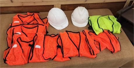 Hard Hat Pair & 7 Safety Vests