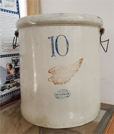 Antique 10 Gal. Redwing Crock