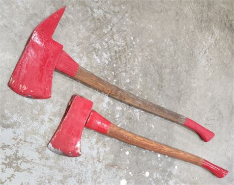 Antique Fire Fighting Axe Pair off of Antique Fire Truck - 35"