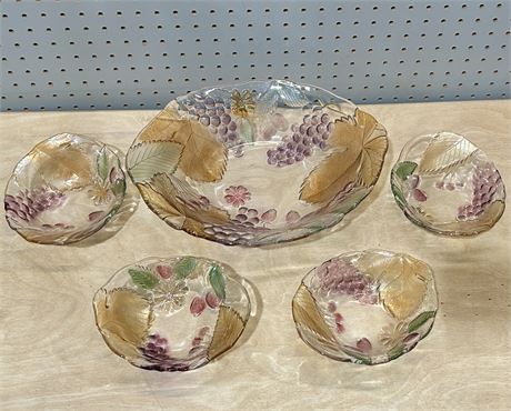 Mikasa Savoir Vivre Wild Orchard Chablis Crystal Serving Dish and 4 Bowls