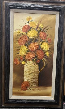 J.E LAMBRECHT CANVAS FLOWER PAINTING 24” x 38” 1/4