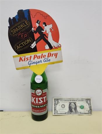 1930's-40's Full Kist Ginger Ale Bottle w/ Advertising Bottle Cardboard Topper