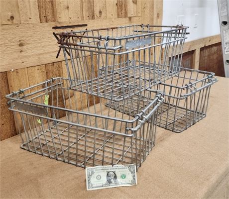 Vintage Metal Milk Crate Trio