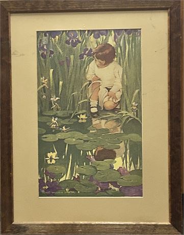 Little girl by a pond full of fairies by Jesse Wilcox Smith. 26 1/2” x 20 1/2”