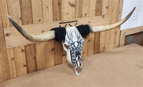 Hand Painted Long Horn Skull